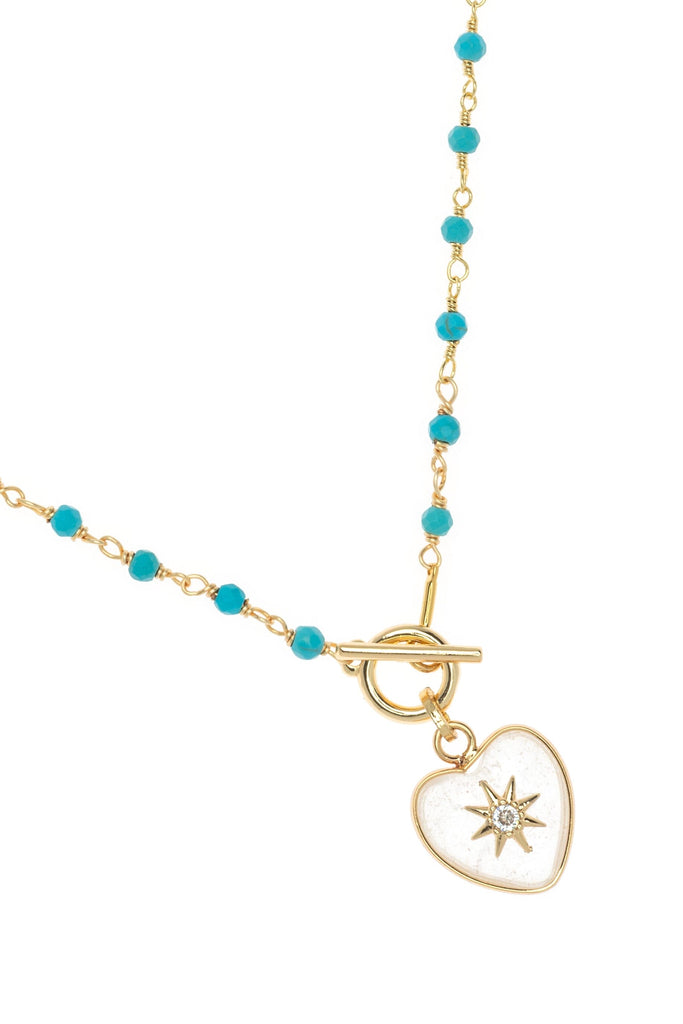 White Heart Pendant Turquoise Rosary Necklace - Nakamol