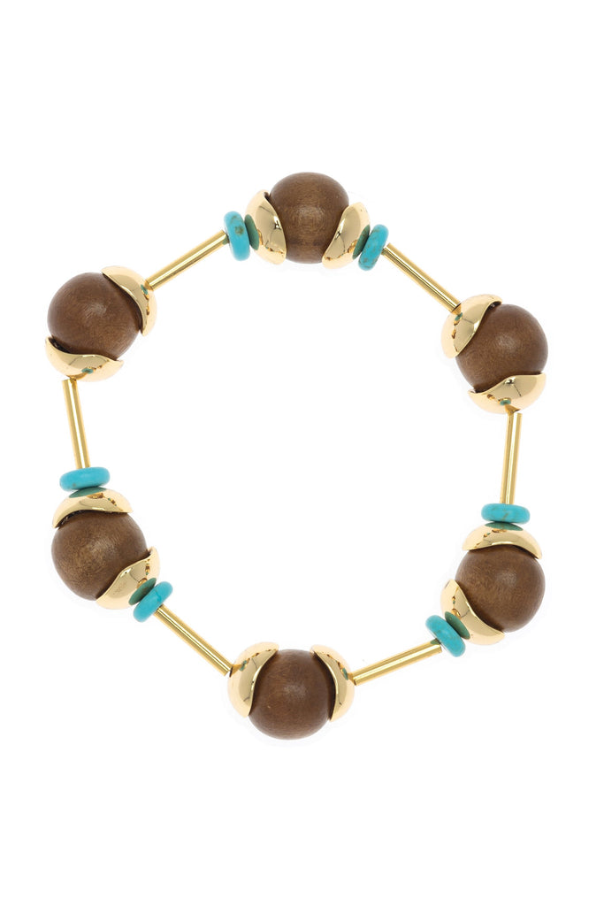 Brown Turquoise Ball Stretchy Bracelet - Nakamol