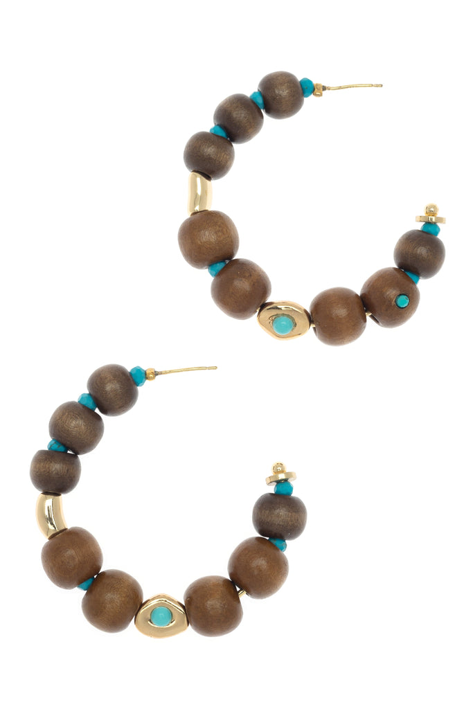 Brown Turquoise Half Hoop Beaded Earrings - Nakamol