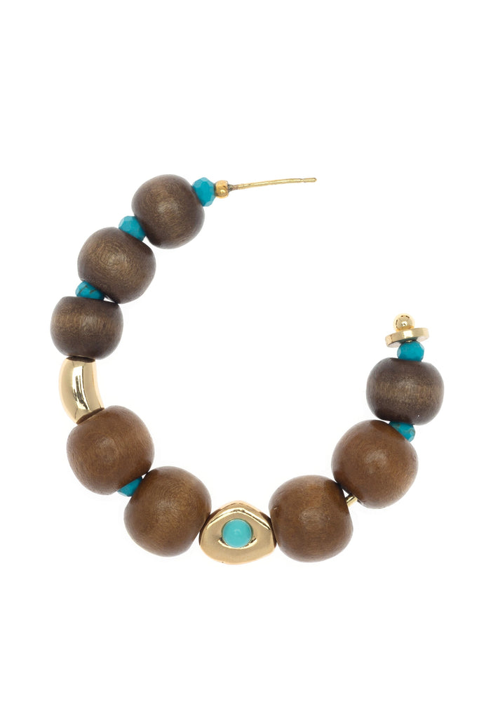 Brown Turquoise Half Hoop Beaded Earrings - Nakamol