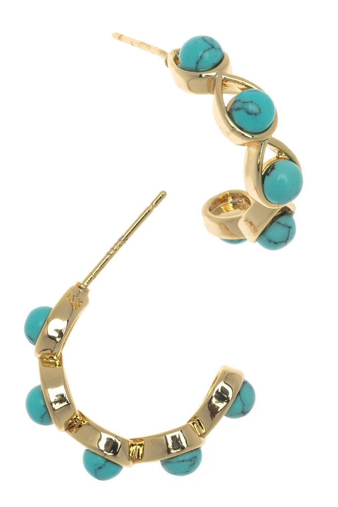 Turquoise Dots Gold Half Hoop Earrings - Nakamol