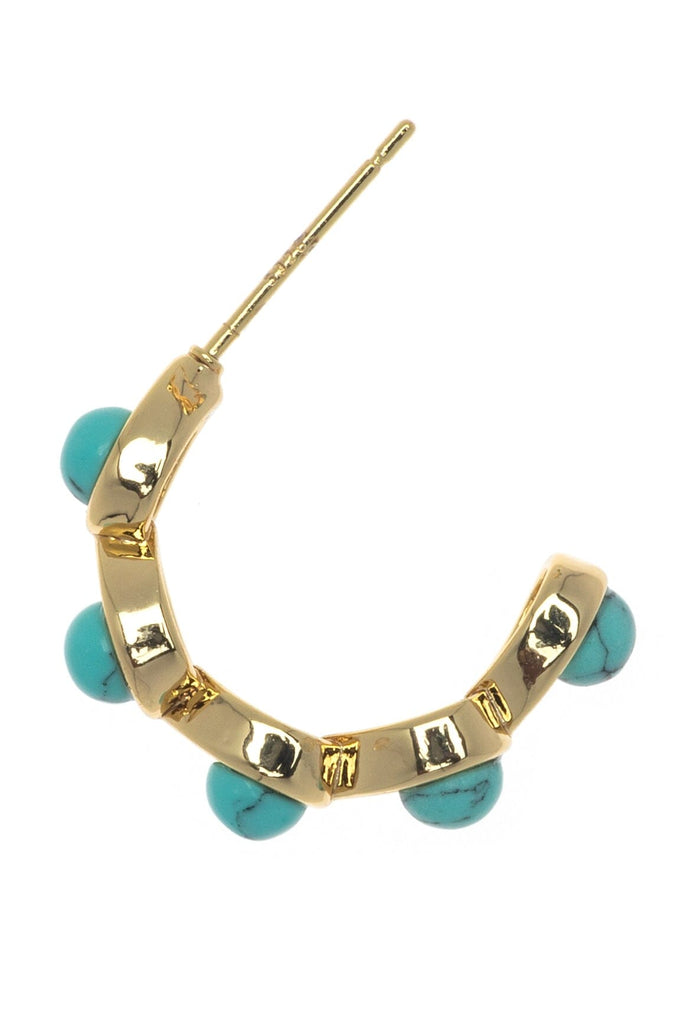 Turquoise Dots Gold Half Hoop Earrings - Nakamol
