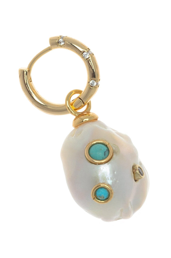Baroque Pearl Turquoise Embed Huggie Earrings - Nakamol