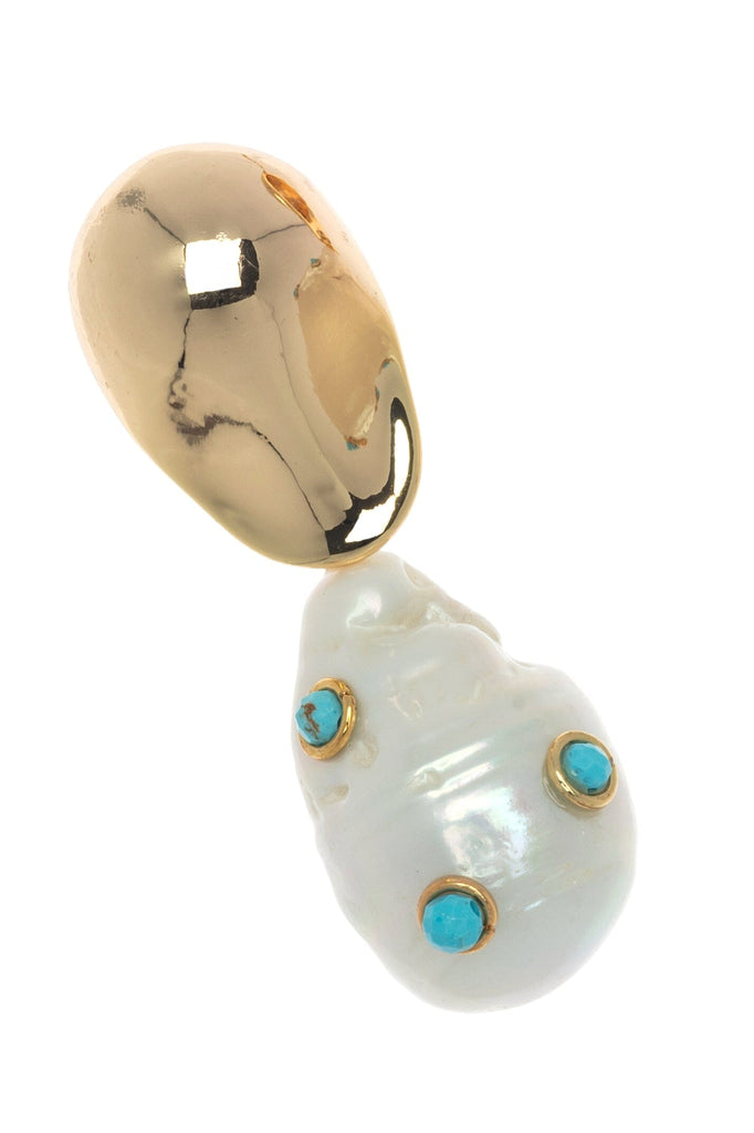 Baroque Pearl Turquoise Embed Drop Earrings - Nakamol