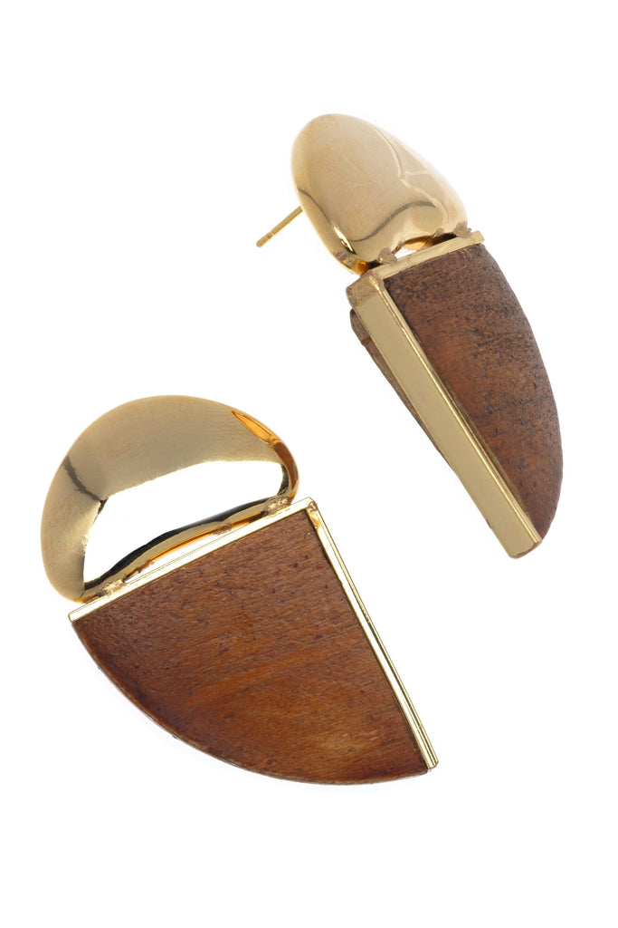Geometrical Brown Gold Earrings - Nakamol