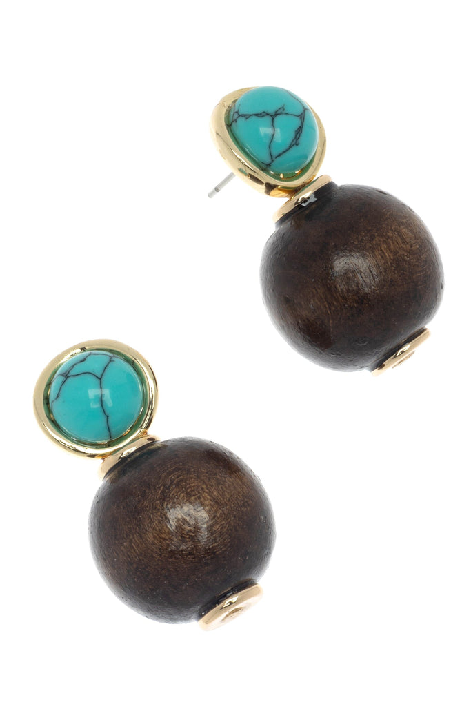 Brown Turquoise Double Ball Earrings - Nakamol