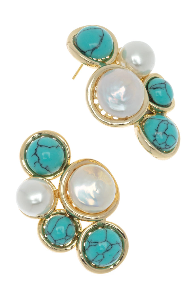 Turquoise White Pearl Statement Earrings - Nakamol