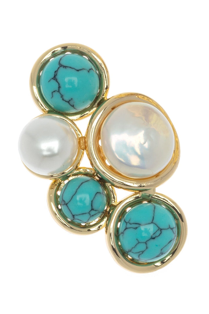 Turquoise White Pearl Statement Earrings - Nakamol