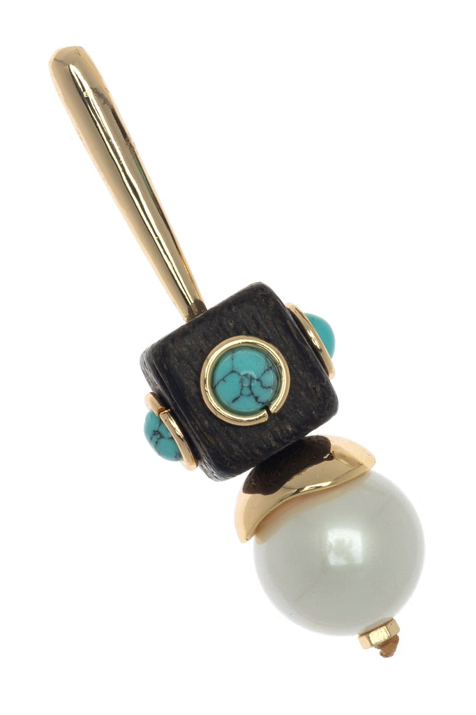 Geometrical Turquoise Pearl Drop Earrings - Nakamol