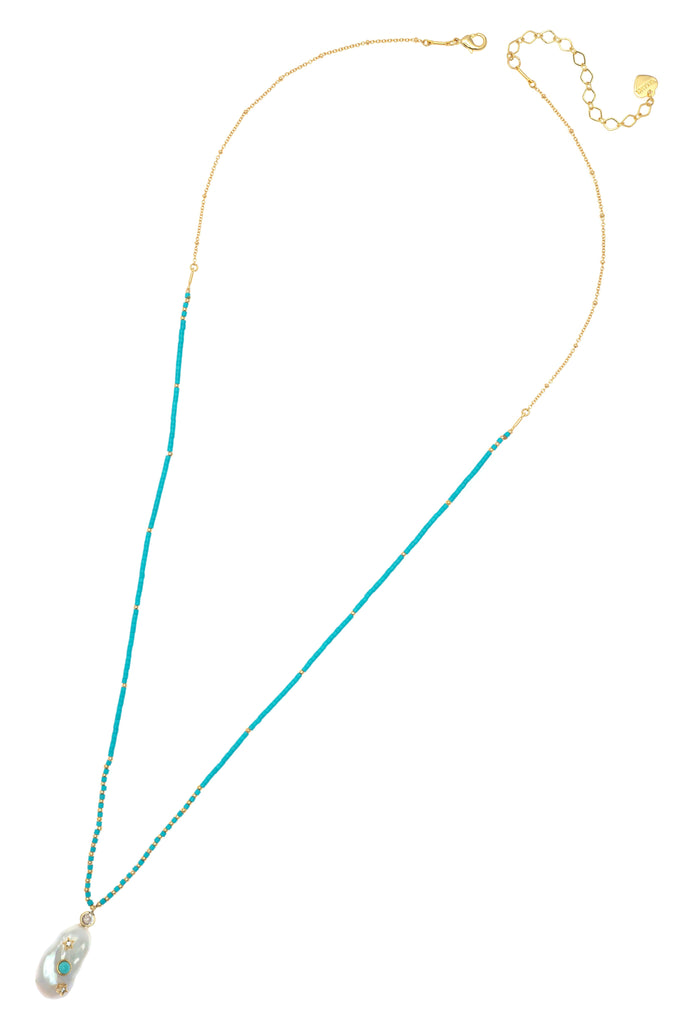 White Pearl Turquoise Long Necklace - Nakamol