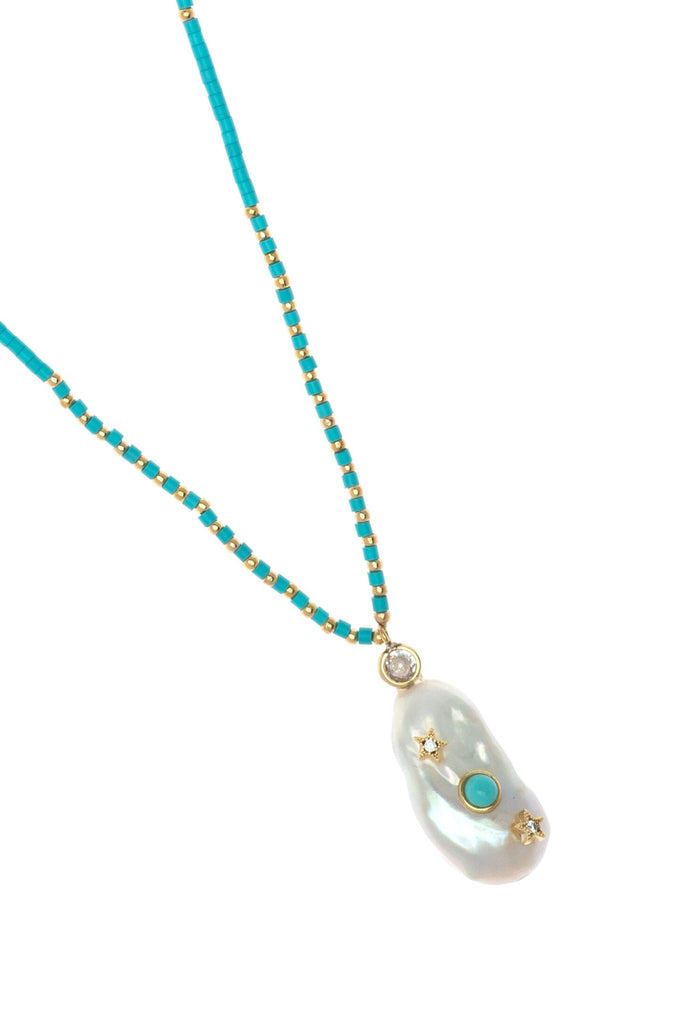 White Pearl Turquoise Long Necklace - Nakamol