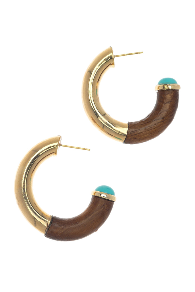 Brown Gold Turquoise Half Hoop Earrings - Nakamol