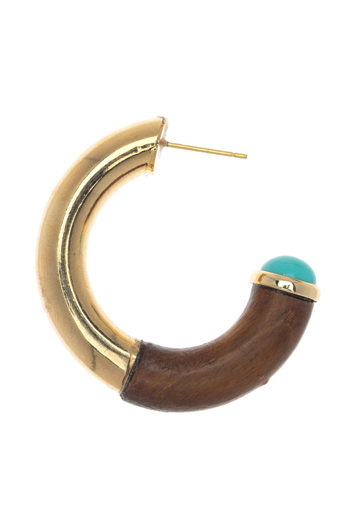 Brown Gold Turquoise Half Hoop Earrings - Nakamol