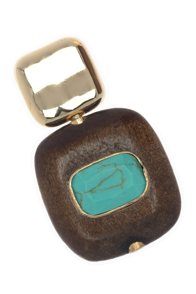 Flat Square Brown Turquoise Gold Earrings - Nakamol