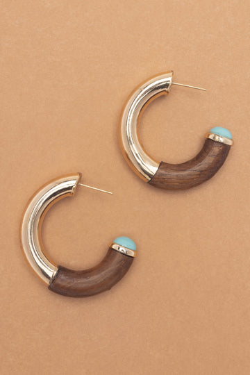 Brown Gold Turquoise Half Hoop Earrings - Nakamol