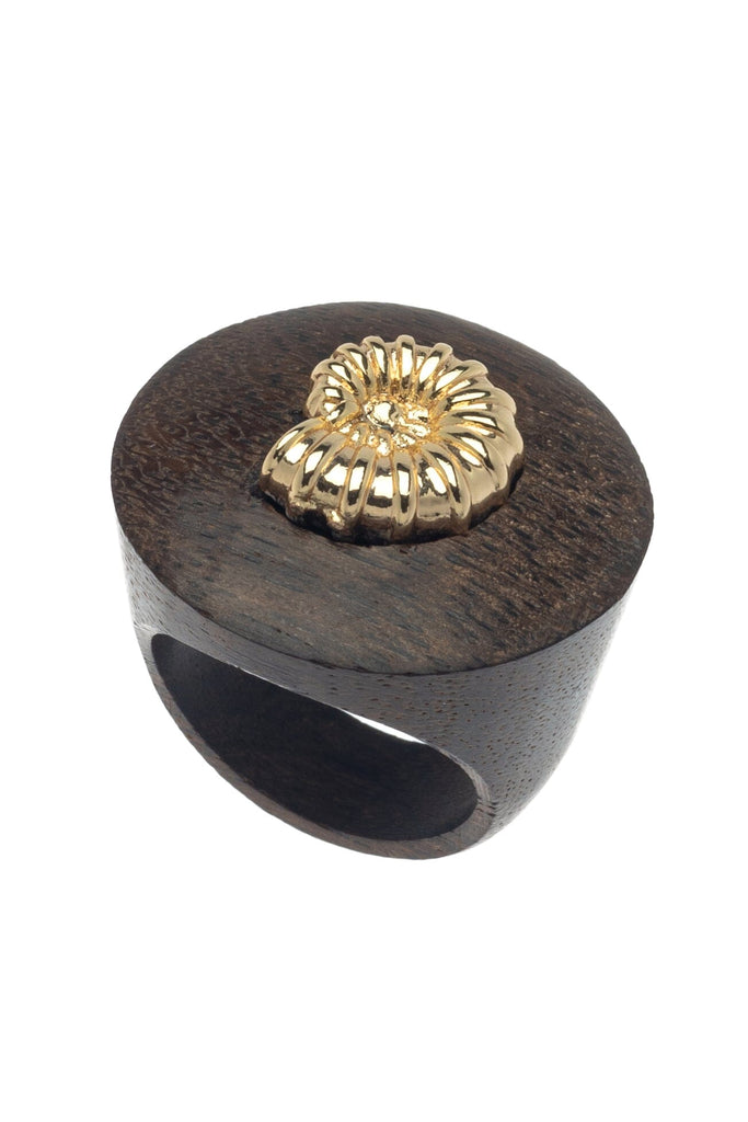 Gold Shell Brown Geo Ring - Nakamol
