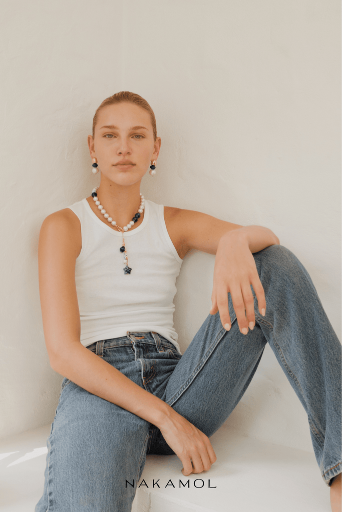 Pearl Lapis Charm Necklace - Nakamol