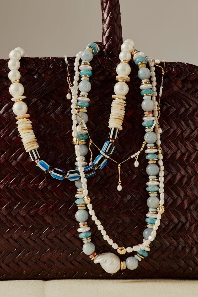 White Pearl Gold Stud Necklace - Nakamol