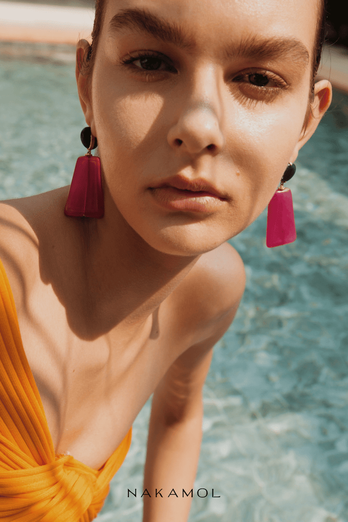 Geometric Fuschia Blue Drop Earrings - Nakamol