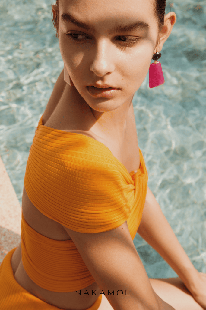 Geometric Fuschia Blue Drop Earrings - Nakamol