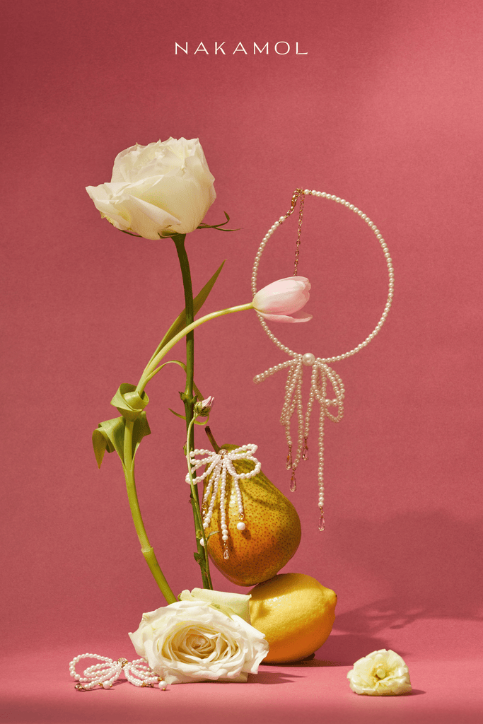 Freshwater White Pearl Bow Necklace & Earring - Nakamol