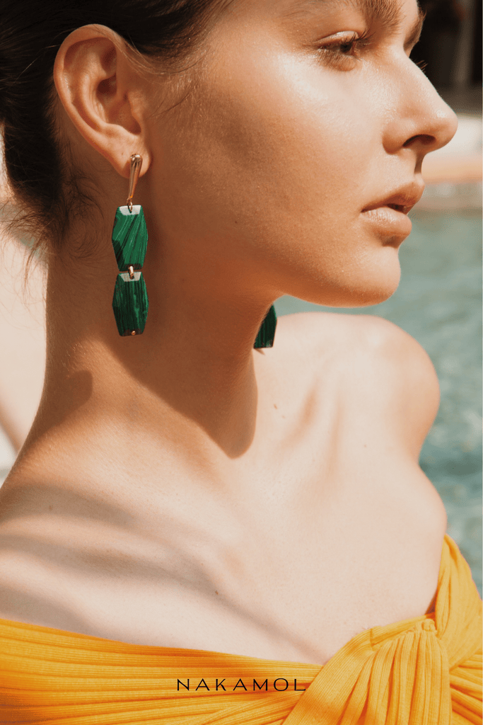 Cadmium Green Double Drop Earrings - Nakamol