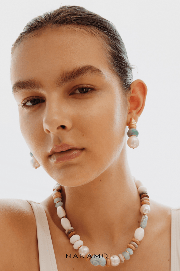 Blue White Mix Gemstone Necklace - Nakamol