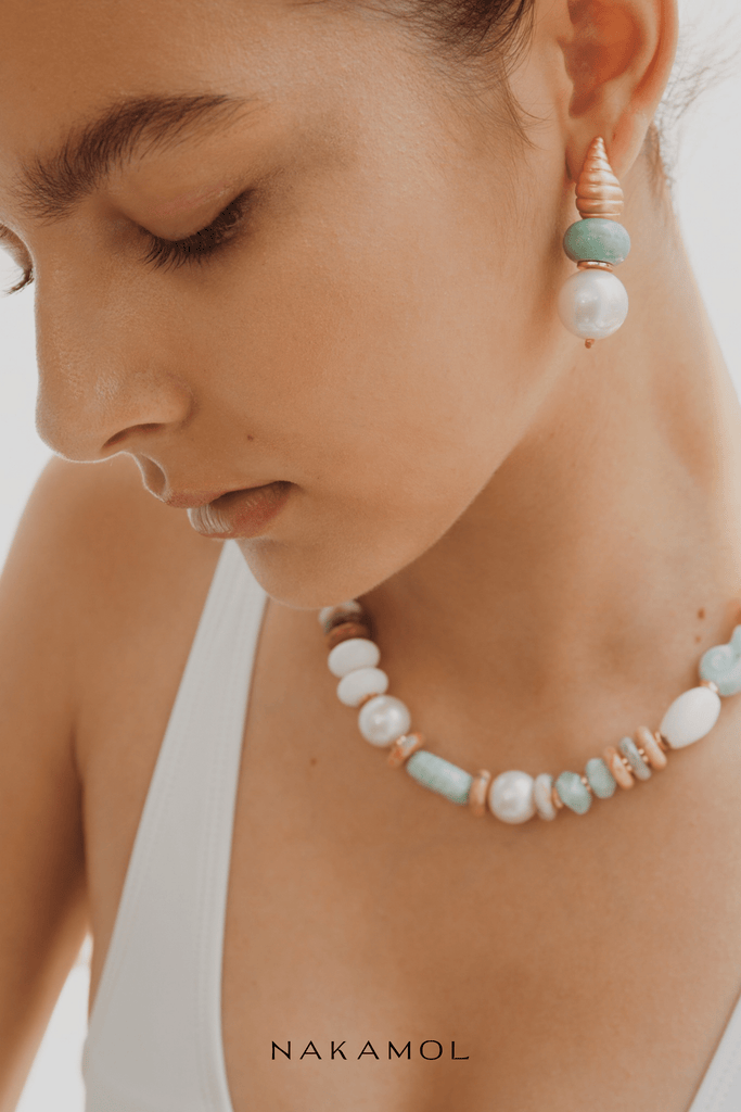 Blue White Mix Gemstone Necklace - Nakamol