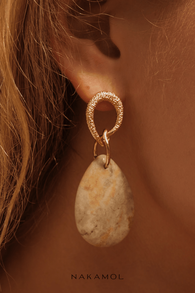 Creamy Stone Drop Earrings - Nakamol