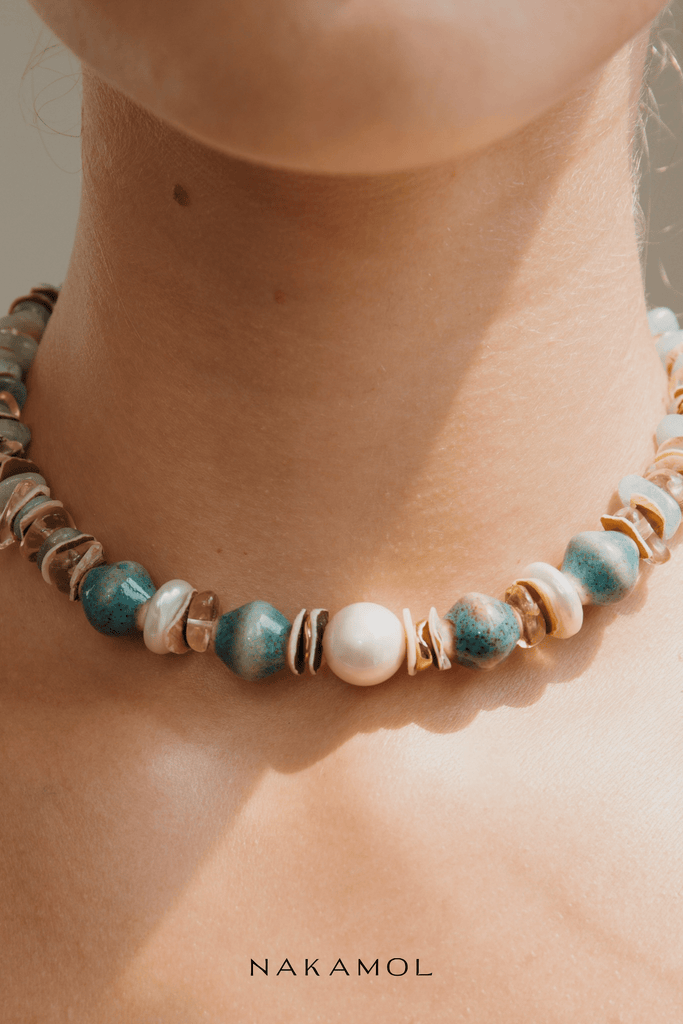Blue Teal Mix Stone Bead Necklace - Nakamol