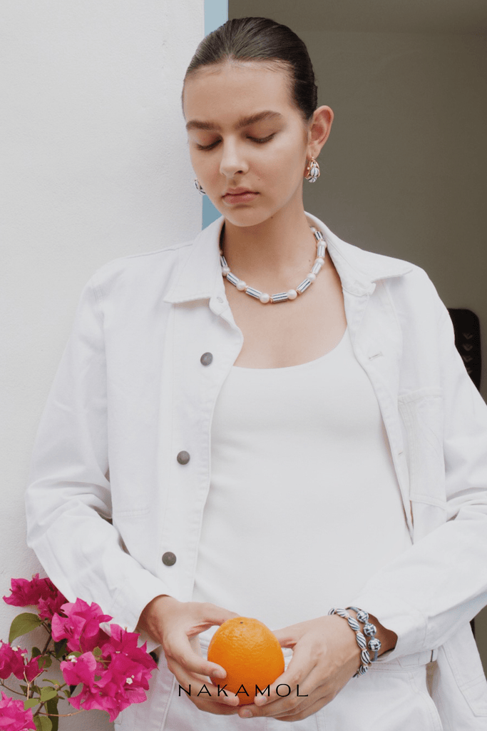 Striped Cylinder Bead Necklace - Nakamol