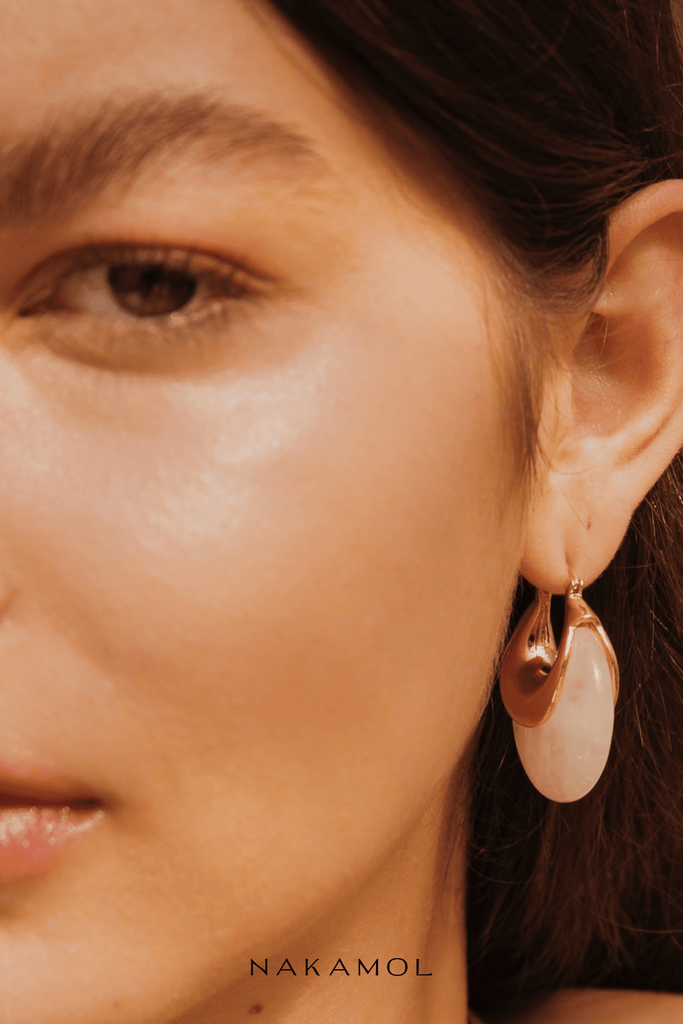 White Crescent Stone Earrings - Nakamol