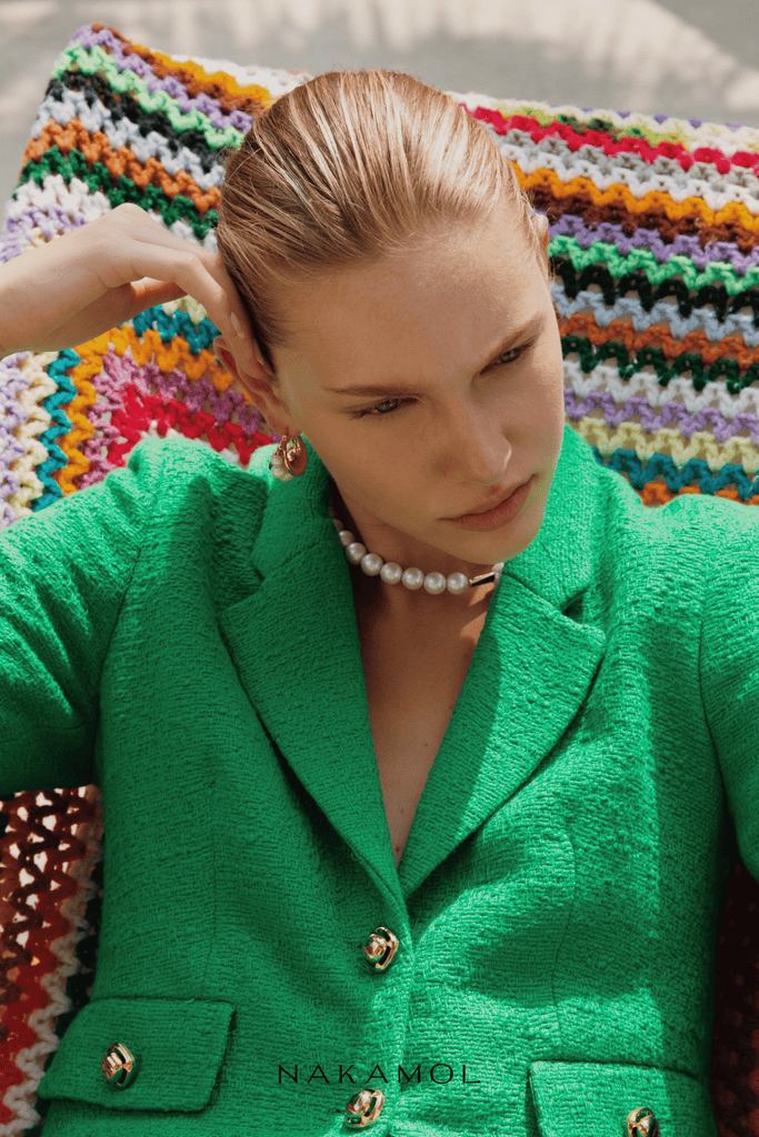 White Pearl Bead Chunky Huggie Earrings - Nakamol