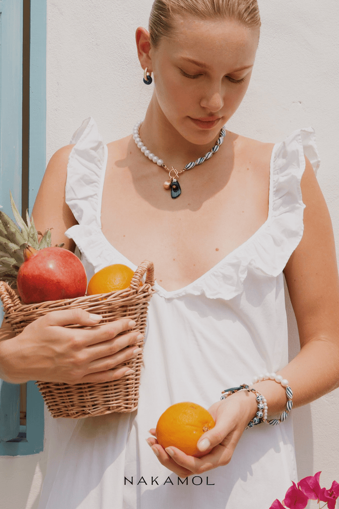 Assymetrical White Striped Beaded Necklace - Nakamol