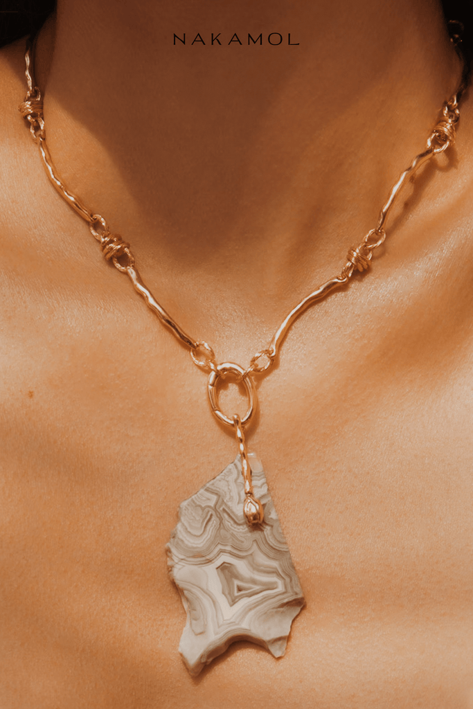 Freeform Grey Stone Pendant Necklace - Nakamol