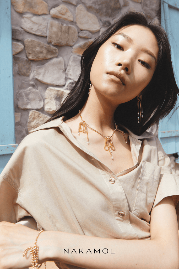 Gold Ball Chain Triple Bow Necklace - Nakamol