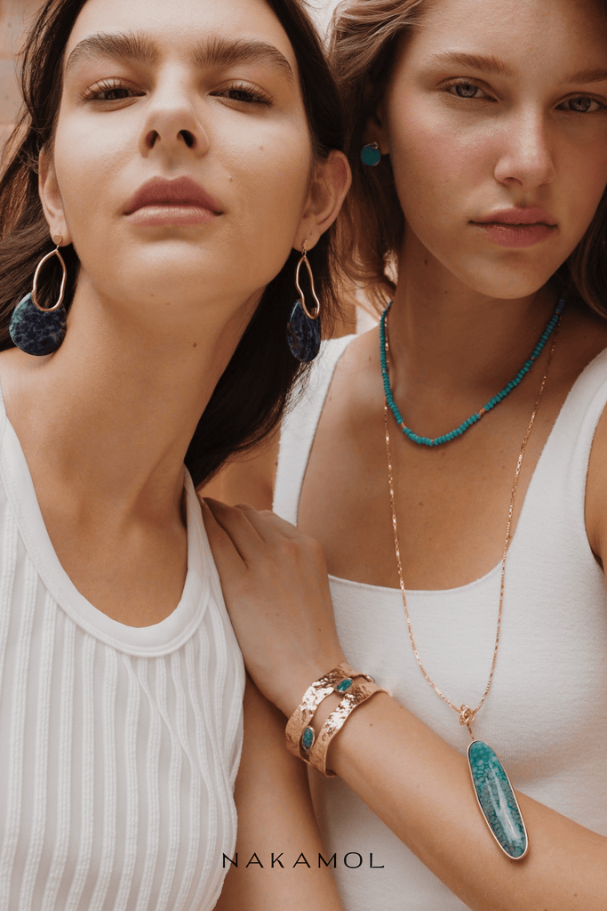 Amazonite Stud Hammered Gold Cuff - Nakamol