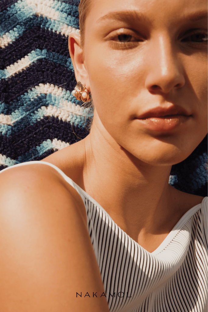 White Pearl Gold Twist Earrings - Nakamol