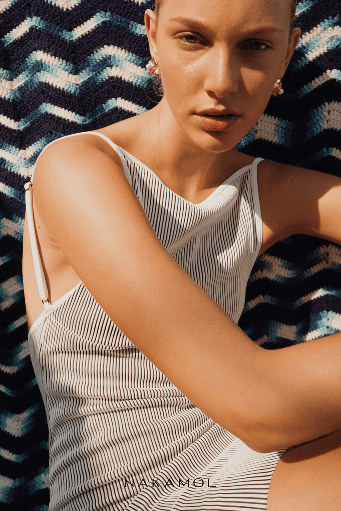 White Pearl Gold Twist Earrings - Nakamol