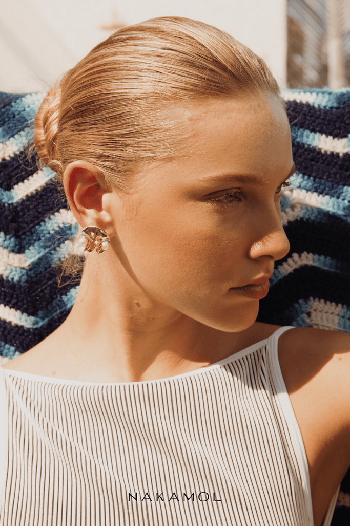 White Pearl Gold Twist Earrings - Nakamol