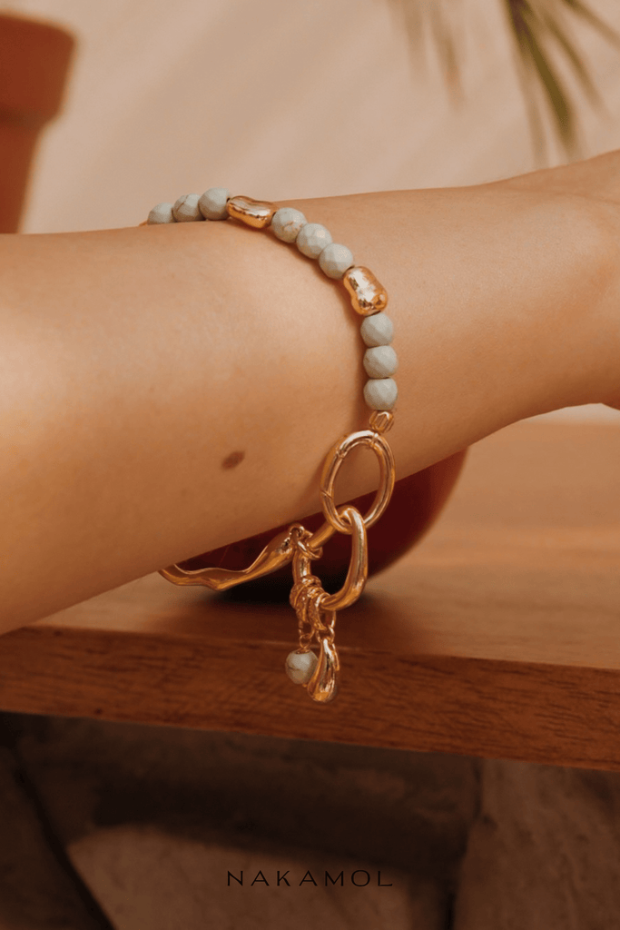 Amazonite Bead Gold Chain Bracelet - Nakamol