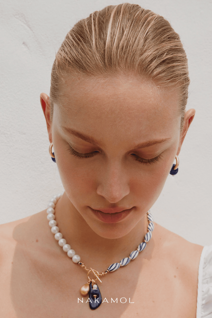 Assymetrical White Striped Beaded Necklace - Nakamol