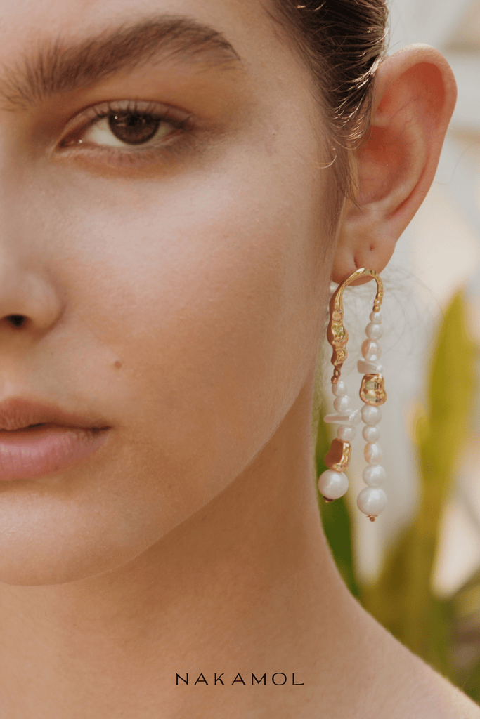 Elegant White Pearl Dangling Earrings - Nakamol