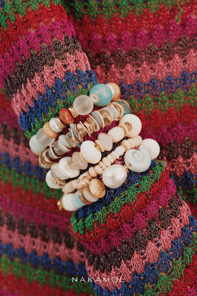 White Mix Chunky Bead Stretchy Bracelet - Nakamol