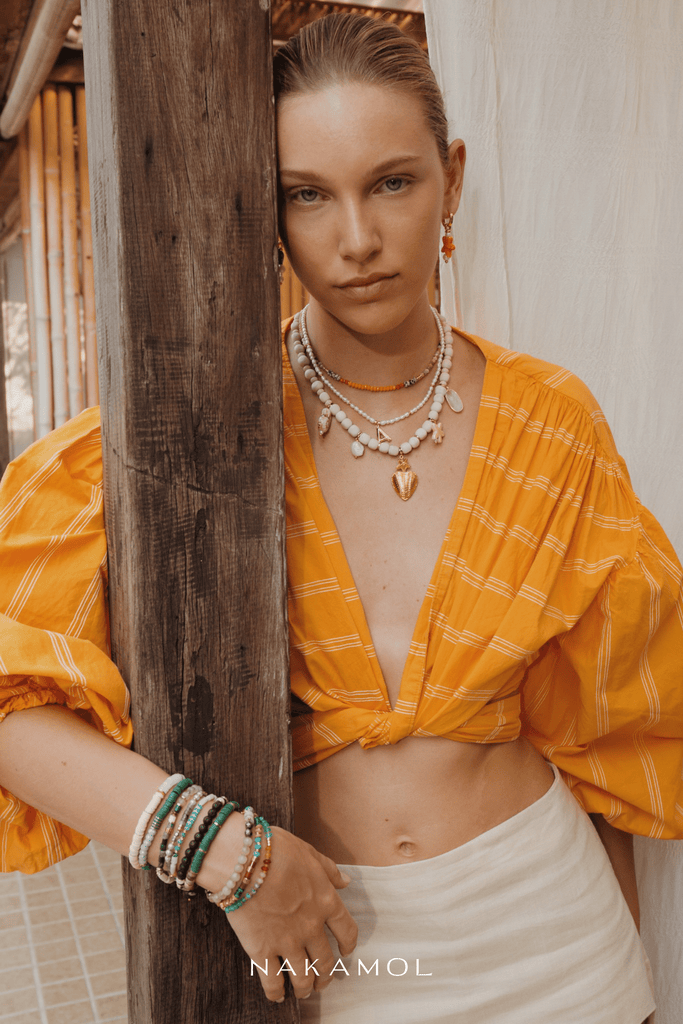 Cream Shell Mix Charm Gold Necklace - Nakamol