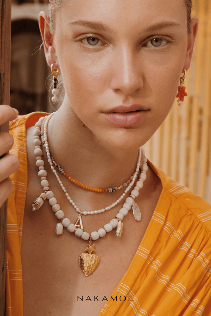 Cream Shell Mix Charm Gold Necklace - Nakamol