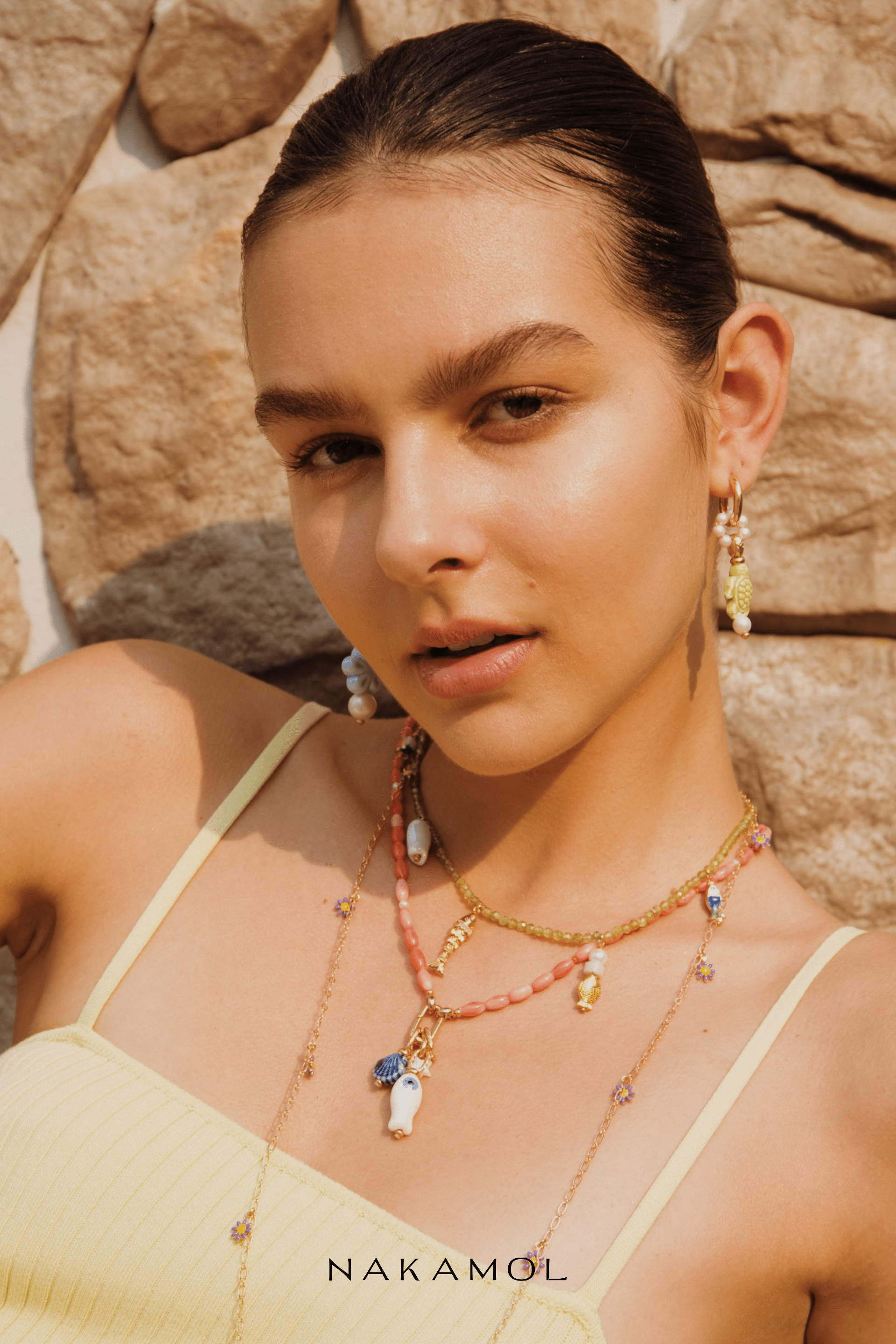 ノルディックウェア　charms Gold Cream Mix Charm Gold Necklace – Nakamol