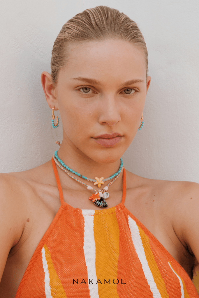 Cream Turquoise Beaded Short Necklace - Nakamol