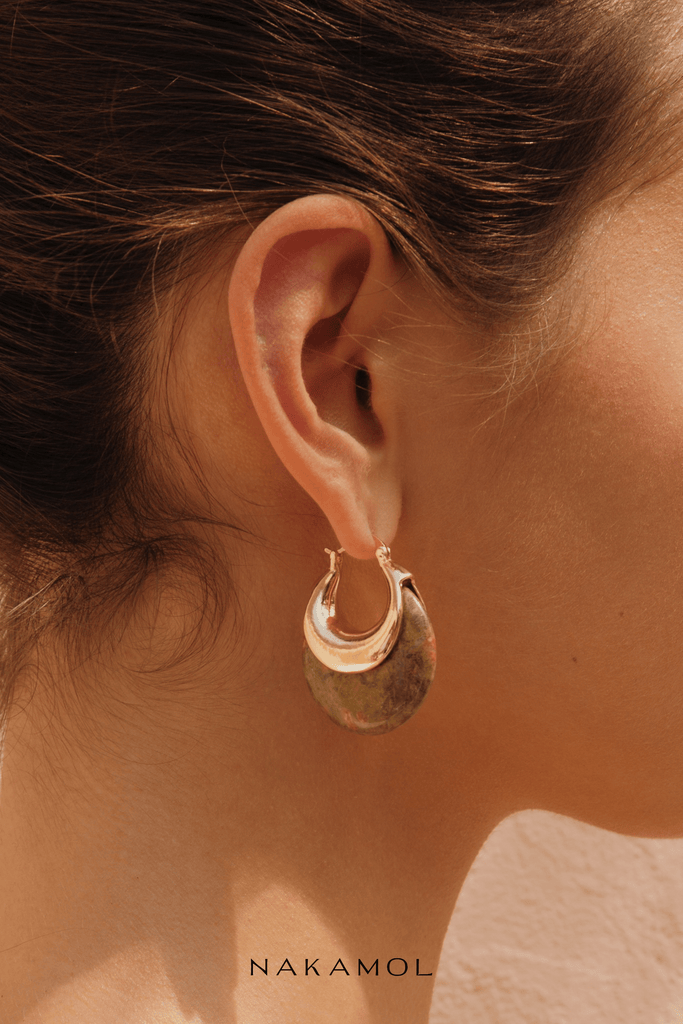 Unakite Crescent Stone Earrings - Nakamol