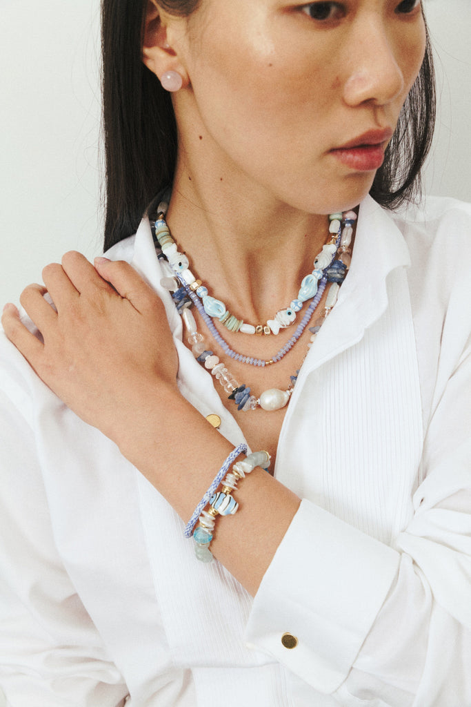 Light Montana Blue Single Strand Bead Necklace - Nakamol
